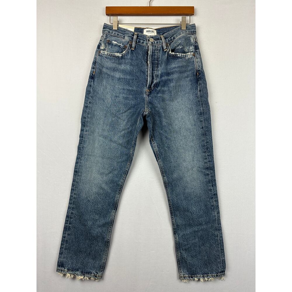 AGOLDE Women's Riley Crop High Rise Straight Button Fly Jeans Frequency Size 26